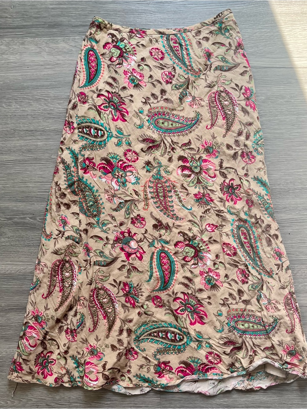 Beige Paisley Maxi Skirt with Pink & Teal Floral Print